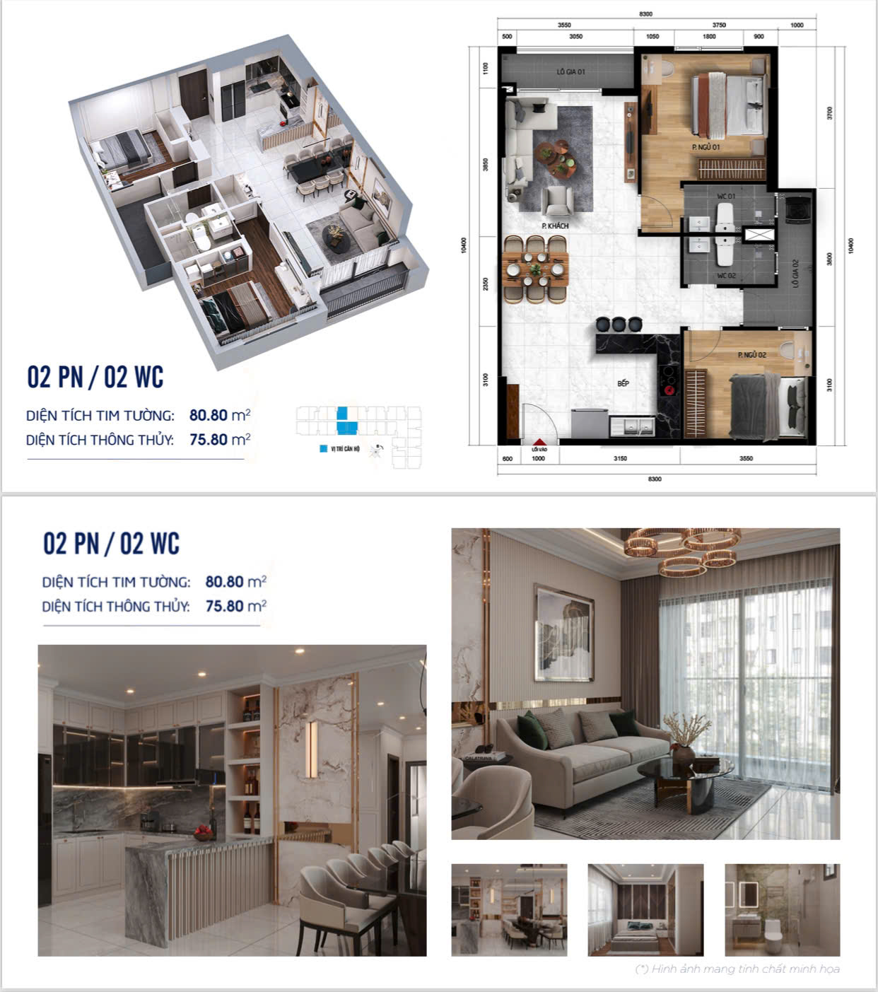 Thiết kế căn hộ Symlife 2 phòng ngủ 80m2
